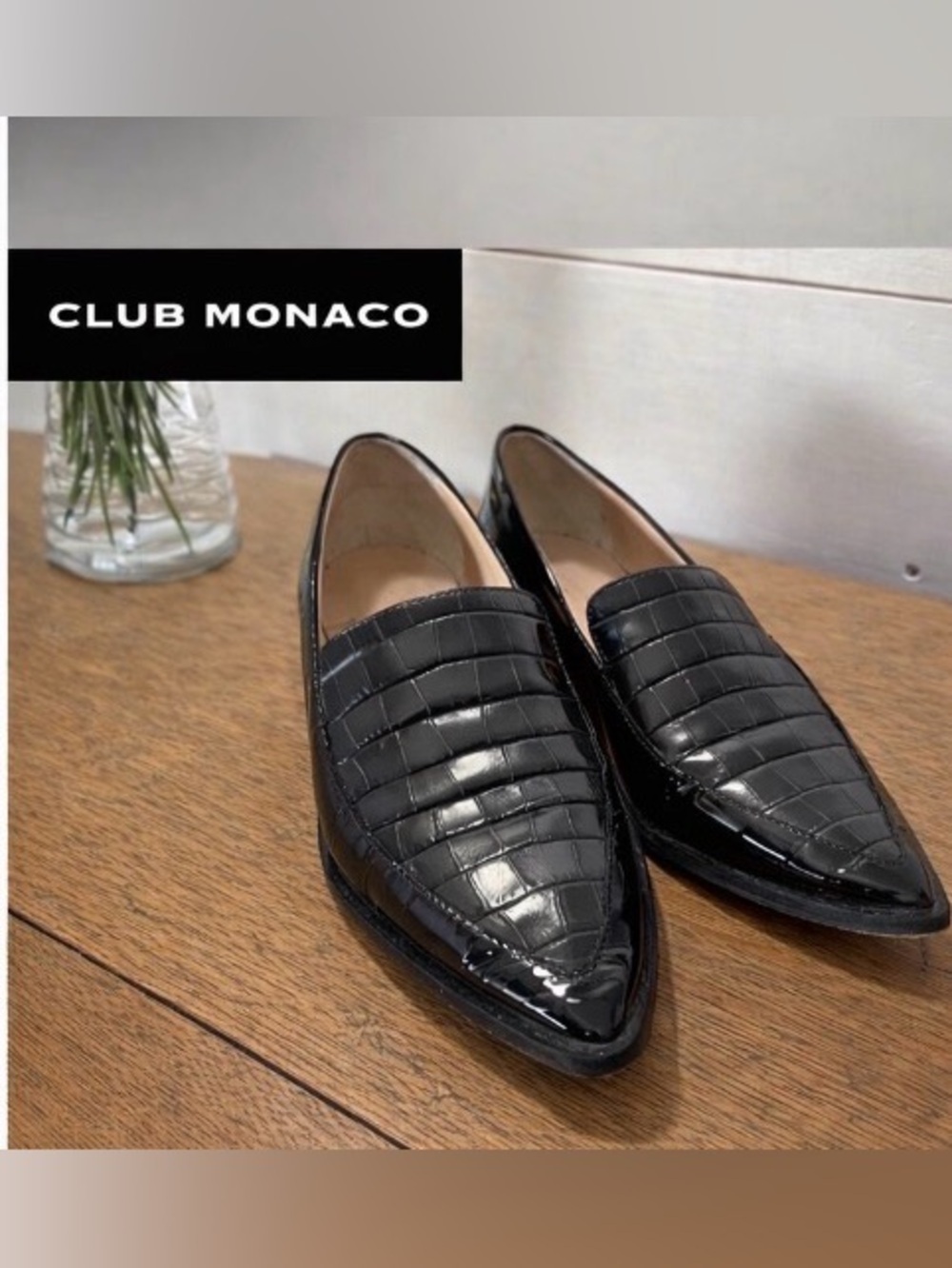 CLUB MONACO BLACK CROCO-STYLE LOAFERS — MADE IN ITALY (SIZE 8.5)